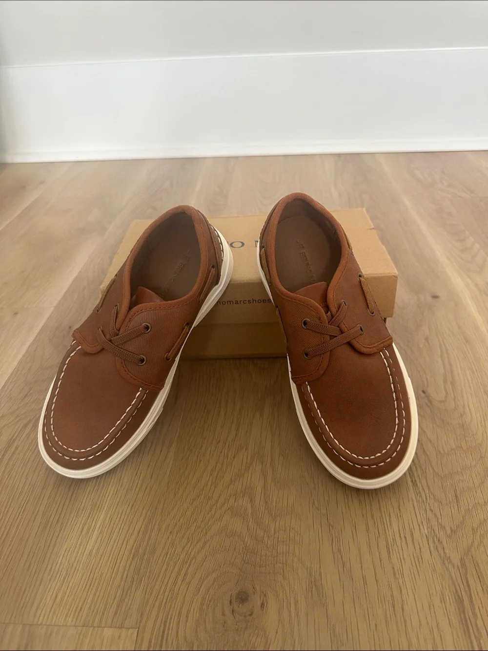 Kids Brown Dress Boat Shoes with White Outsole